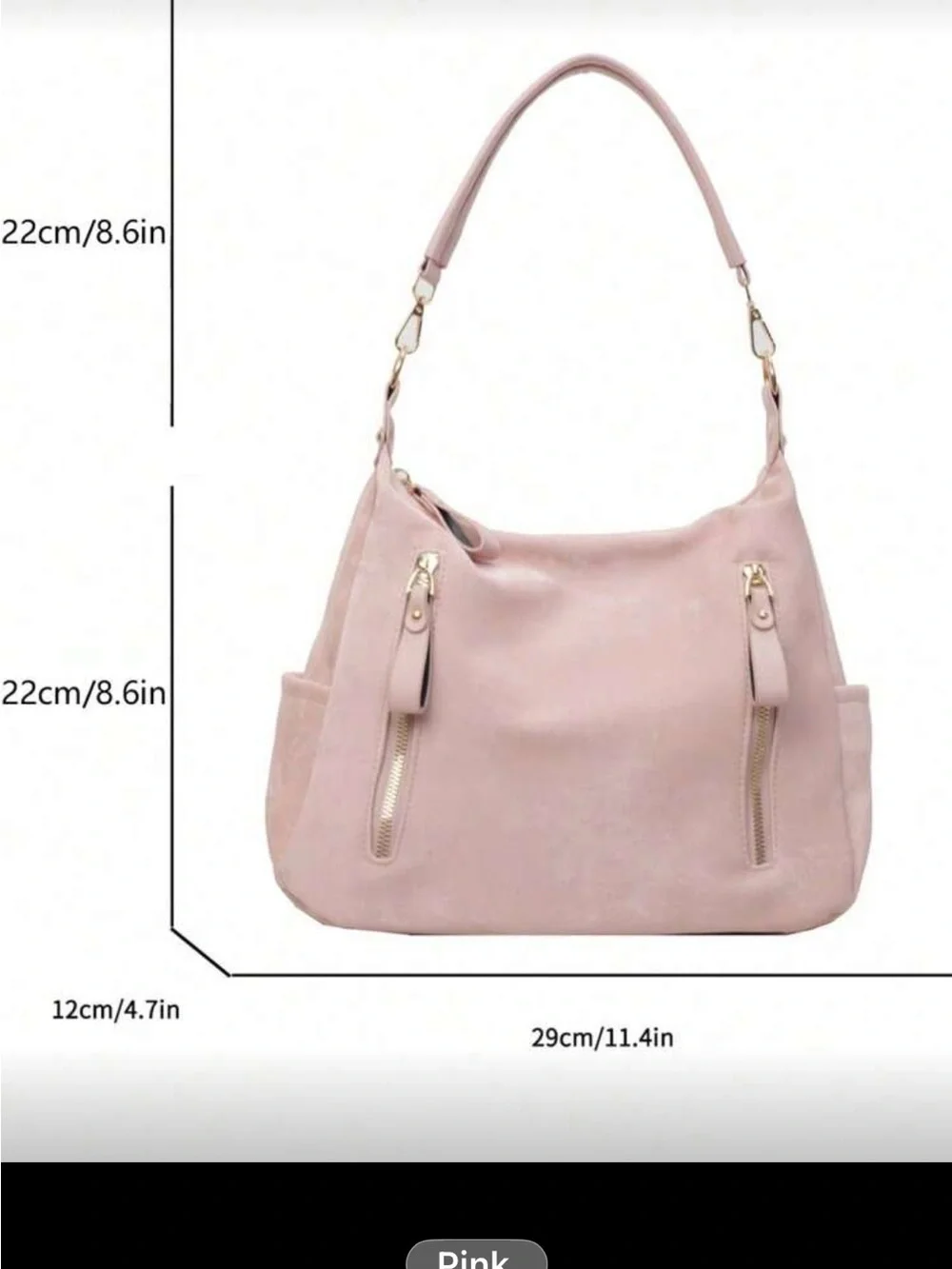 Soft Pink Hobo Shoulder Bag with Gold Accents